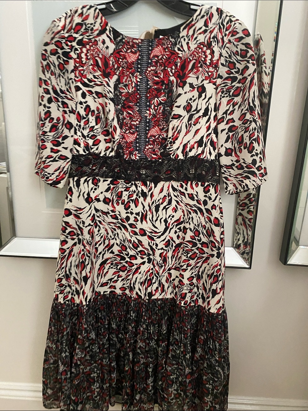 Boho Floral Red & Black Print Women's Dress